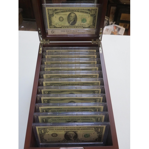 72 - Set of Fourteen Uncirculated U.S. Banknotes featuring $10,5,2,1 Notes in Fitted Case