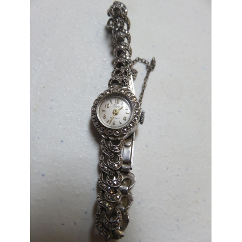 100 - Silver Marcasite Elco Ladies Wrist Watch