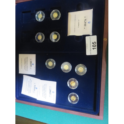 105 - Seven 14ct 0.5 Gram Gold Coins and Two Others