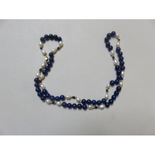 116 - 9ct Gold Pearl and Lapis Luzuli Necklace