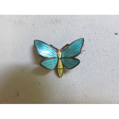 124 - Norwegian Silver Enamel Butterfly Brooch - signed EK