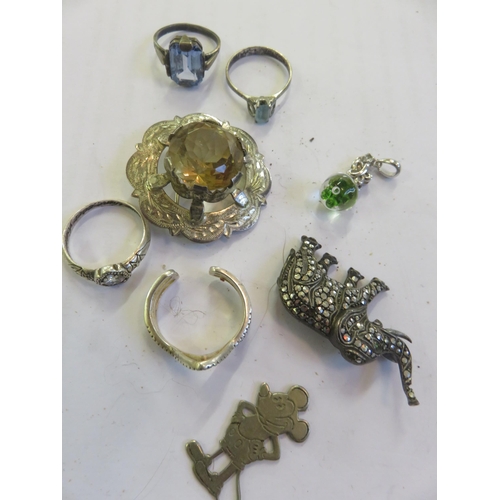 143 - Scottish Silver Gem Brooch, Silver Gem Rings Marcasite etc