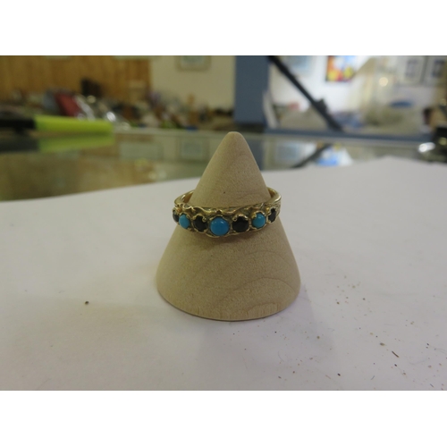 145 - Gold Turquoise Garnet Ring