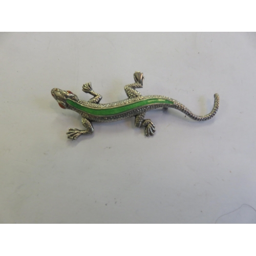 150 - Art Deco Silver Enamel Lizard Brooch