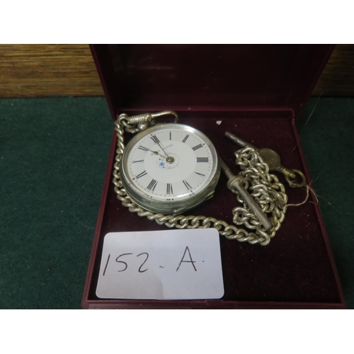 152A - Silver Pocket Watch with a Watch Chain and Key, working