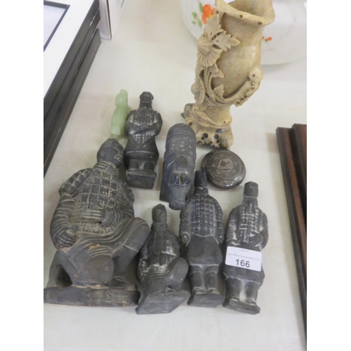 166 - Terracotta Chinese Figures and a Soapstone Vase