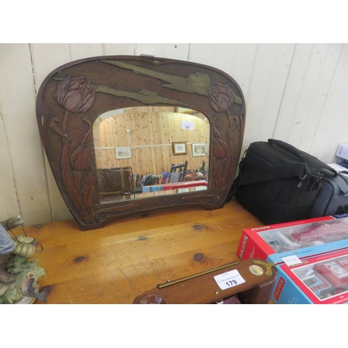 181 - Art Nouveau Style Oak Framed Mirror