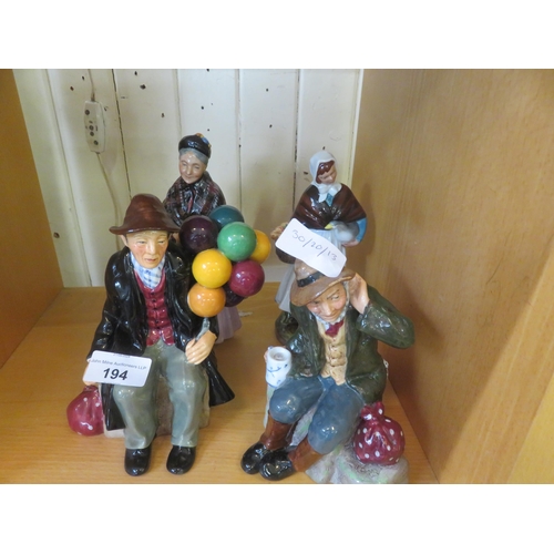 194 - Four Doulton Figures - Owd Willum, The Balloon Man, The Orange Lady and Country Lass