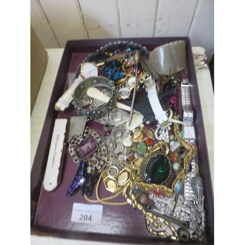 204 - Tray of Vintage Costume Jewellery and Watches