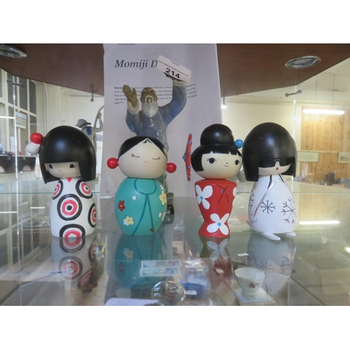 214 - Four Small Momiji Dolls plus One Other