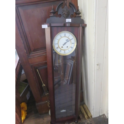 229 - Mahogany Cased Viennese Style Wall Clock with Pendulum, Weights and Key