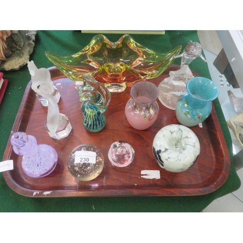 230 - Tray of Coloured Glass, Scottish Glass and Paperweights