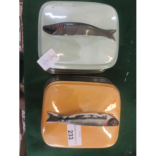 233 - Pair of Continental Butter Dishes and Covers with Fish Themed Handles