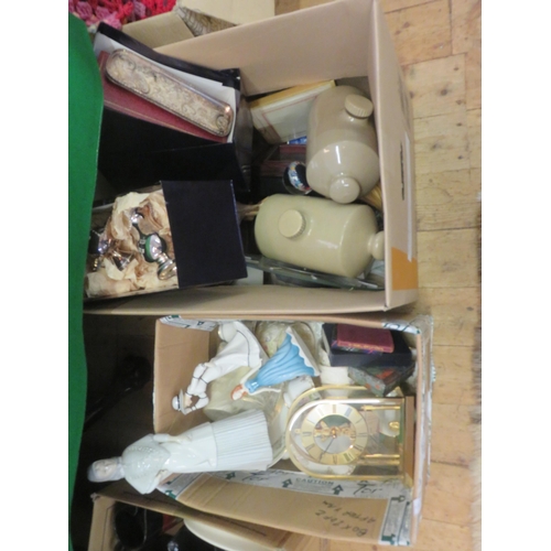 257 - Box containing Clocks, Wall Plates, Stone Pigs and a Box containing Teaware