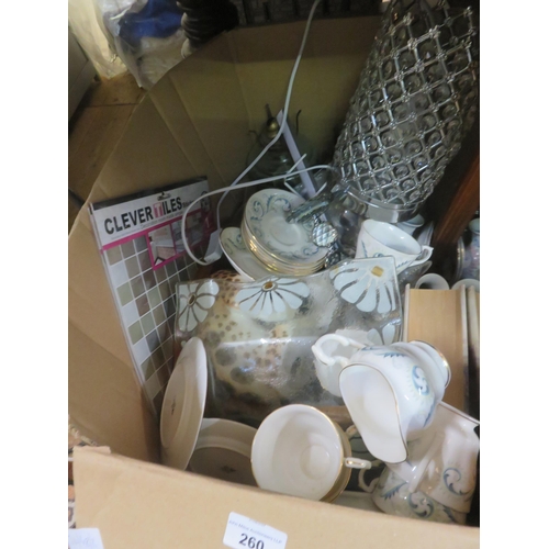 260 - Box With Royal Standard Tea Set, Paraffin Lamps etc