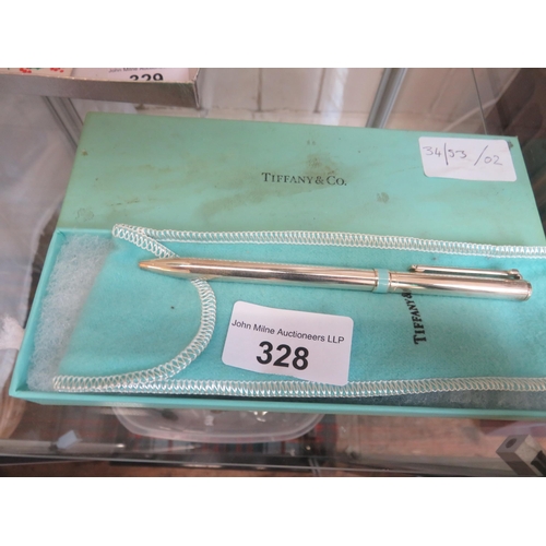 328 - Tiffany & Co. Boxed Sterling Silver Blue Enamel Pen, hallmarked