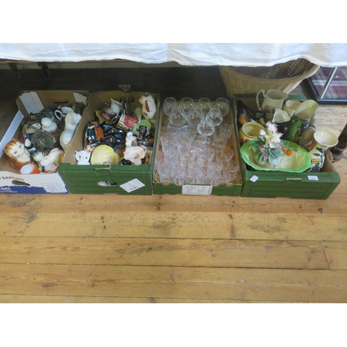 343 - Four Boxes of Ceramics, Figures and Crystal