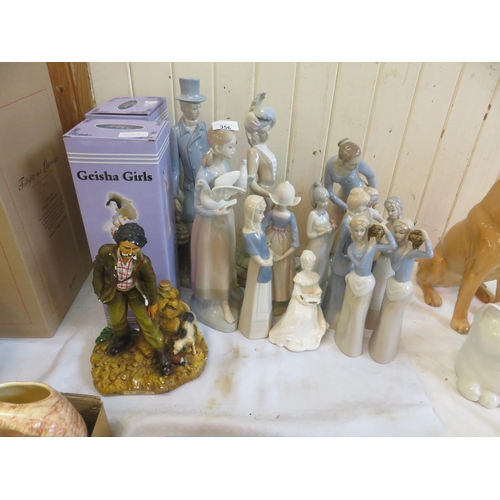 356 - Lladro Style Figures, Two Geisha Figures and Others