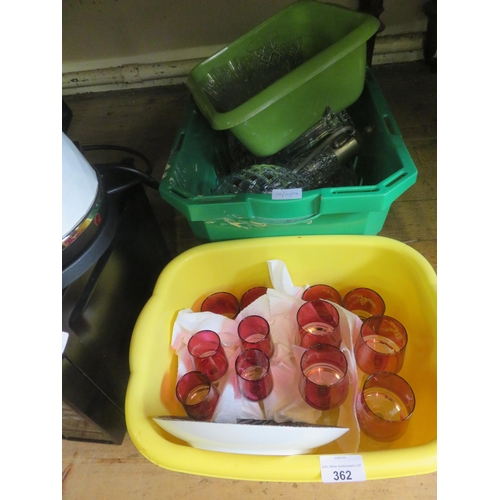 362 - Quantity of Crystal including Claret Jug and Red Coloured Glassware