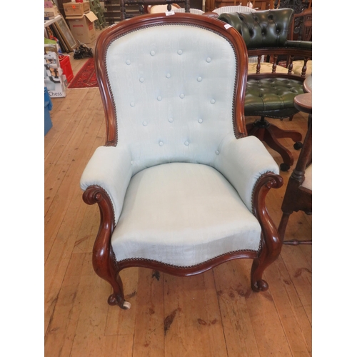 409 - Victorian Mahogany Framed Button Back Armchair