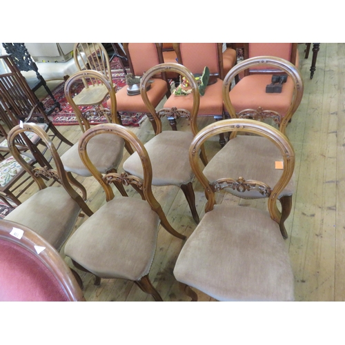 414 - Set of Six Walnut Framed Balloon Backed Chairs