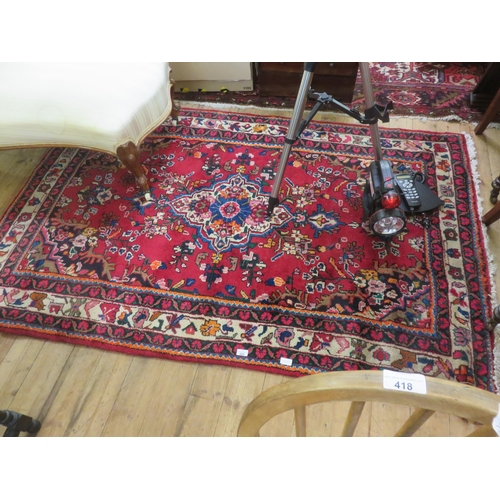 420 - Fringed Rug - 205cm x 140cm - Red Ground, Single Centre Medallion