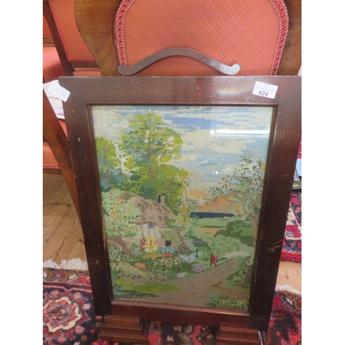 424 - Mahogany Tapestry Fire Screen