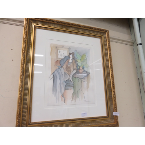 1 - Framed and Signed Watercolour - Ellie Ver, Number 6 - Itzchak Tarkay, 1998