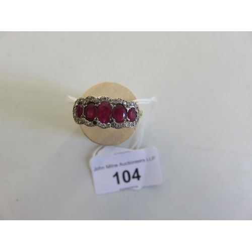 104 - 18ct Gold Five Stone Ruby and Diamond Ring