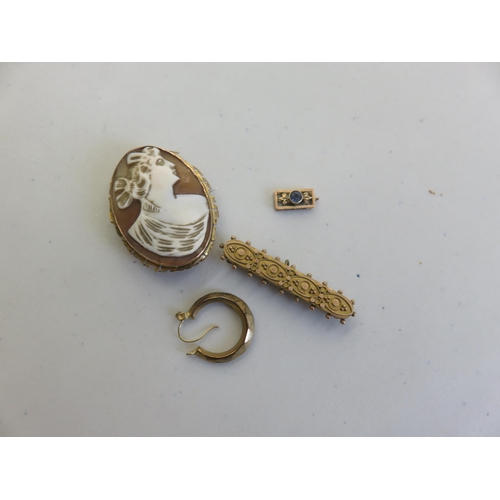 122 - Victorian 9ct Gold Brooch and a 9ct Gold Mounted Cameo Brooch, Small 9ct Gold Pendant and 9ct Gold E... 