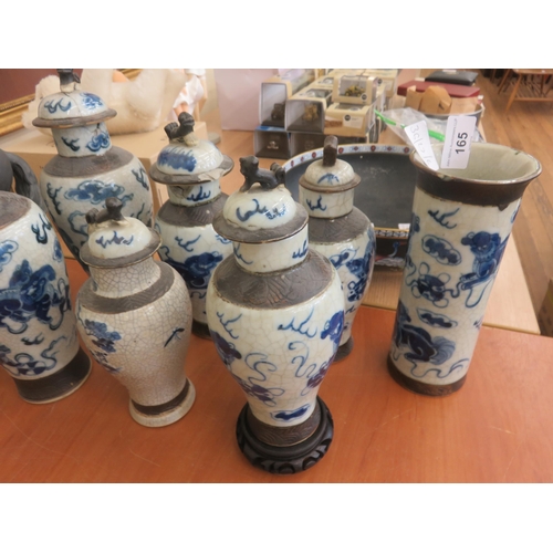 165 - Seven Pieces of Oriental Blue and White Ware (In Poor Condition)