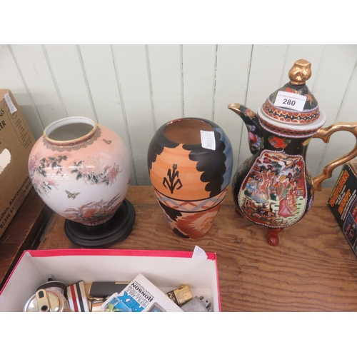 280 - Two Vases and Oriental Teapot