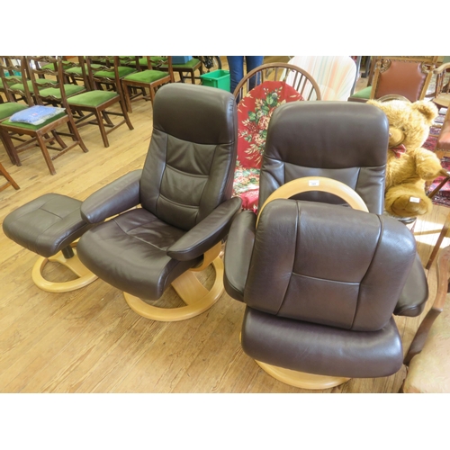 349 - Pair of Leather Reclining Armchairs with Footstools