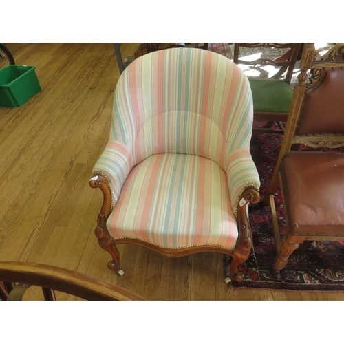 357 - Victorian Walnut Upholstered Tub Chair