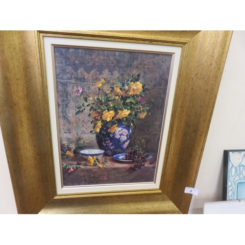 4 - Framed and Signed Oil Painting - Still Life, Yellow Roses - Delbert Gish