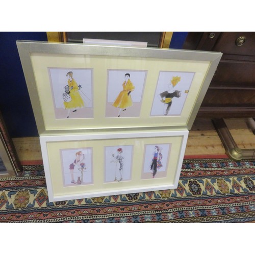 63 - Six Framed Sets of Lady Fashion Prints from 1950's - 1970's