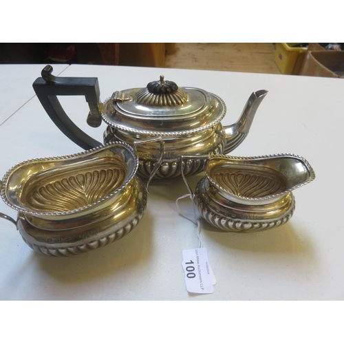 100 - Late Victorian Silver three piece Tea Service: Teapot, Sugar Bowl, Cream Jug. Hallmarked Birmingham ... 