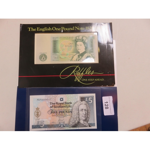 128 - Bank of England £1 note and Royal Bank of Scotland £5 note