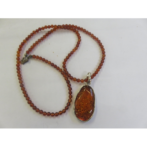 140 - Baltic Amber Type Pendant and Necklace. Silver Settings. Made in Poland