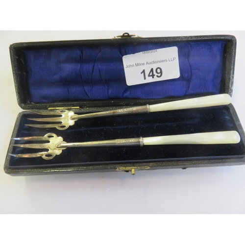 149 - Mop handled Birmingham Silver Pickle Forks