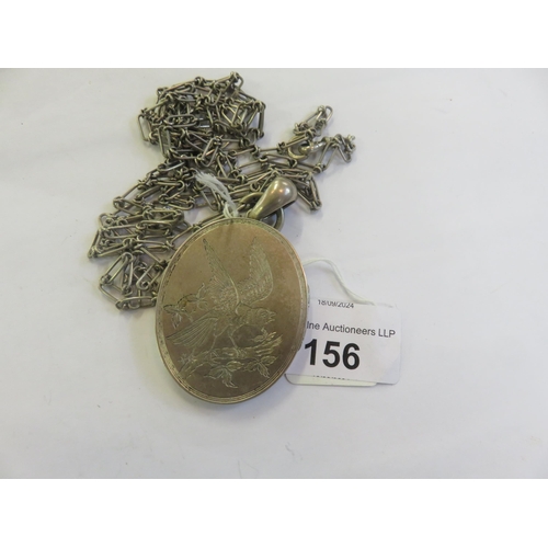 156 - Large Victorian White Metal Locket, on long Continental Silver Chain