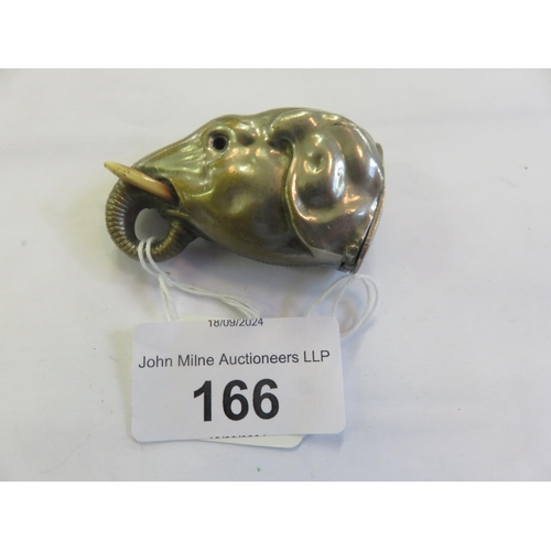 166 - White Metal Novelty Vesta Case in Elephants Head Form