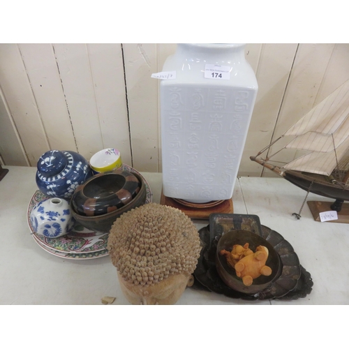 174 - Three Cloisonne Bowls, Two Japanese Plates, Four Oriental Brass Dishes Etc