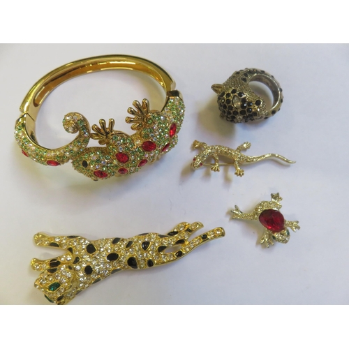 250 - Three Animal Brooches, Ring and Bracelet