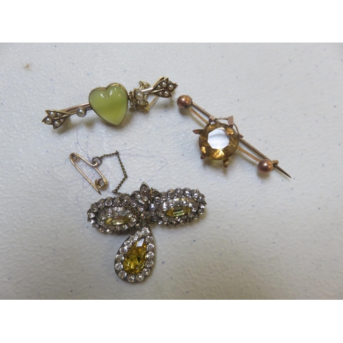 58 - 9ct. Gold Citrine Bar Brooch (AF) and two others