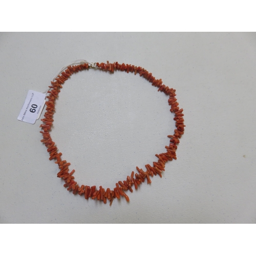 60 - Coral Necklace on 9ct. Gold Clasp