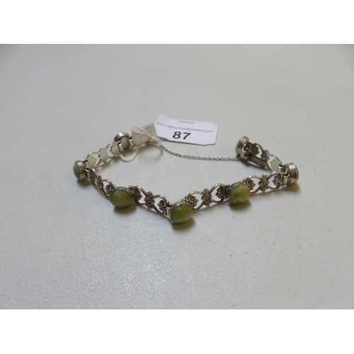 87 - Silver Green Stone Bracelet