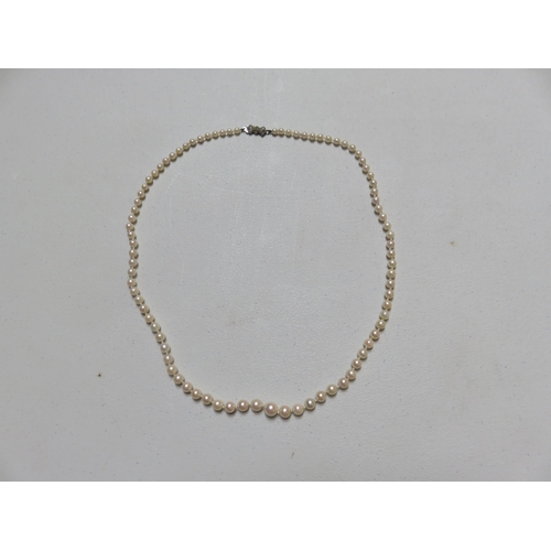 94 - Graduated Pearl Necklace with Silver and Marcasite Clasp