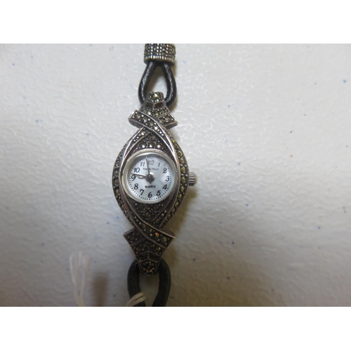 96 - Sterling Silver and Marcasite Cocktail Watch