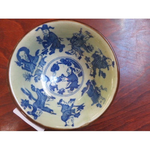 251 - Chinese Blue and White Figural and Calligraphic Decorative Bowl - Six Character Back Stamp